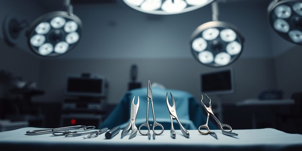 Essential surgical instruments on an operating table