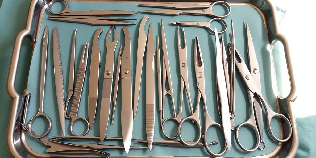 General surgery instruments on a sterile tray